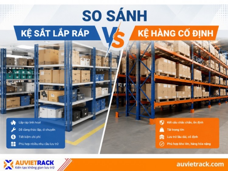 So sánh kệ sắt lắp ráp và kệ hàng cố định