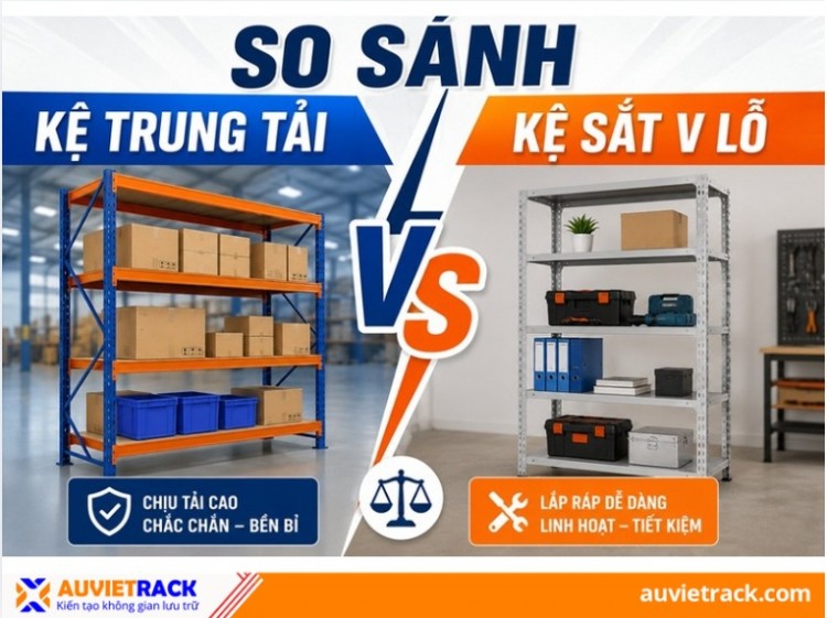 Kệ trung tải và kệ sắt V lỗ: Cách chọn loại kệ phù hợp