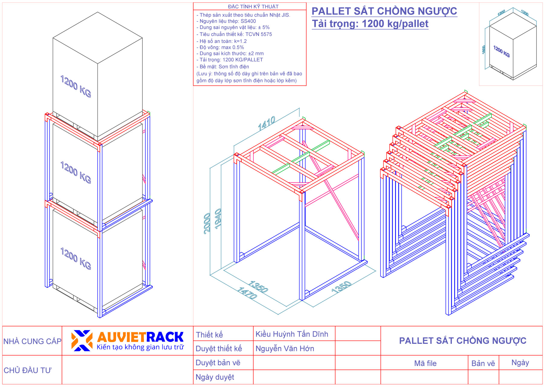 3D DRAWING OF INVERTED STACKING STEEL PALLET Au Viet Rack