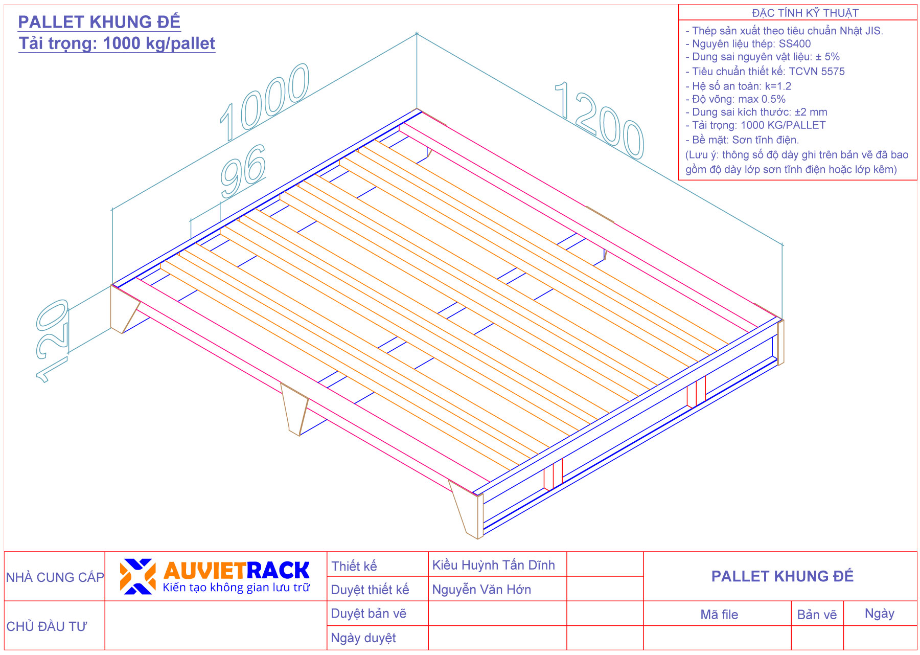 3D drawing of flat steel pallet - Au Viet Rack