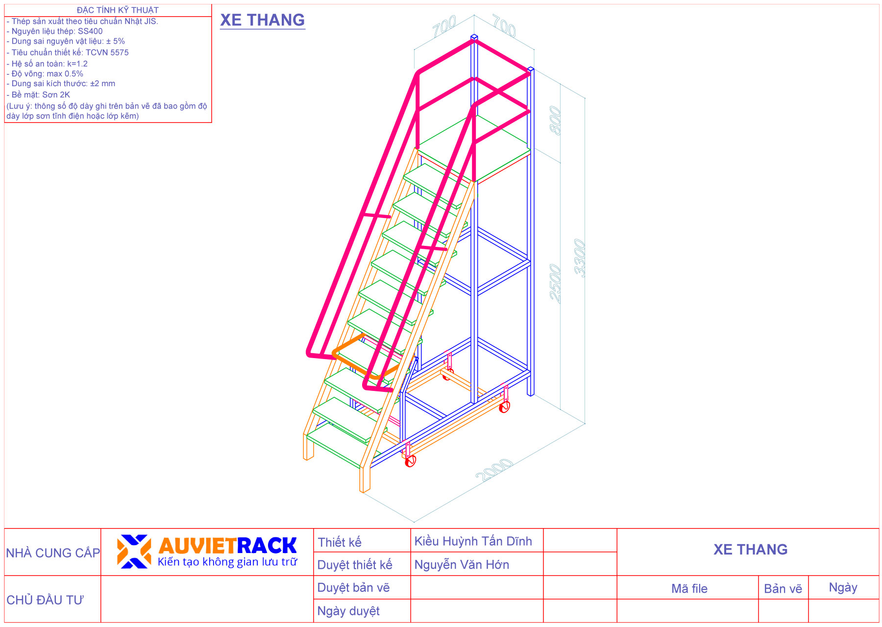 3D drawing of industrial mobile ladder - Au Viet Rack