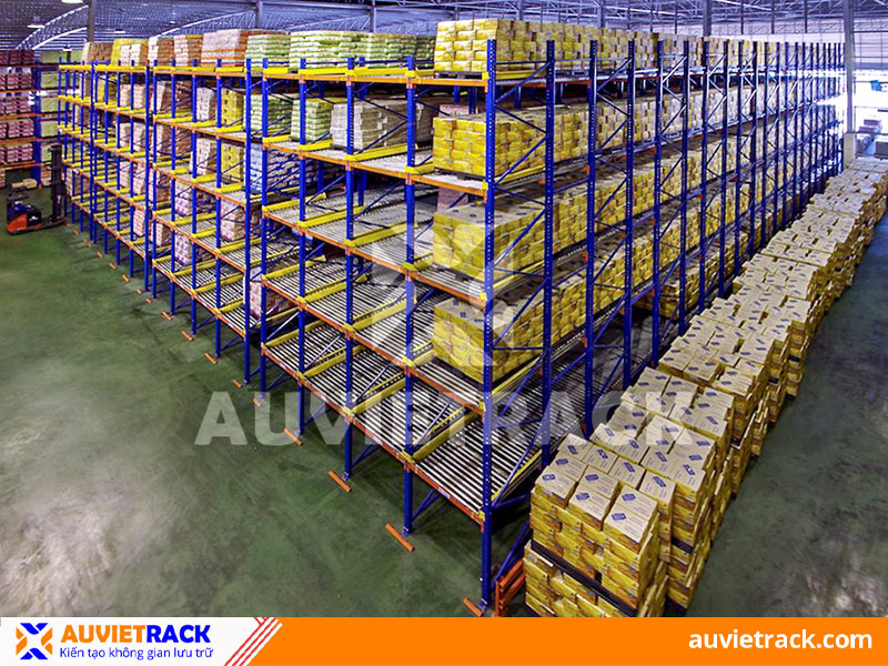 High density goods storage with Pallet Flow Rack