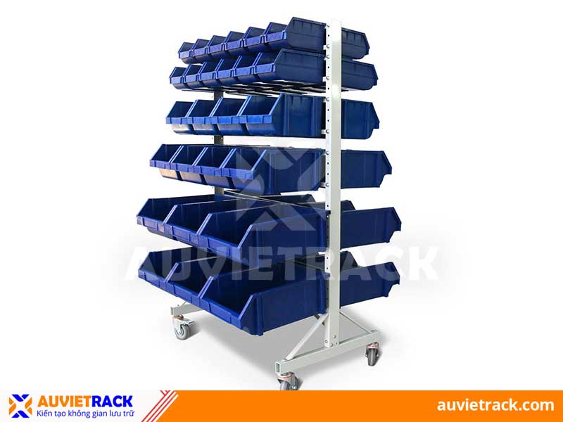 Storage bin rack with wheels