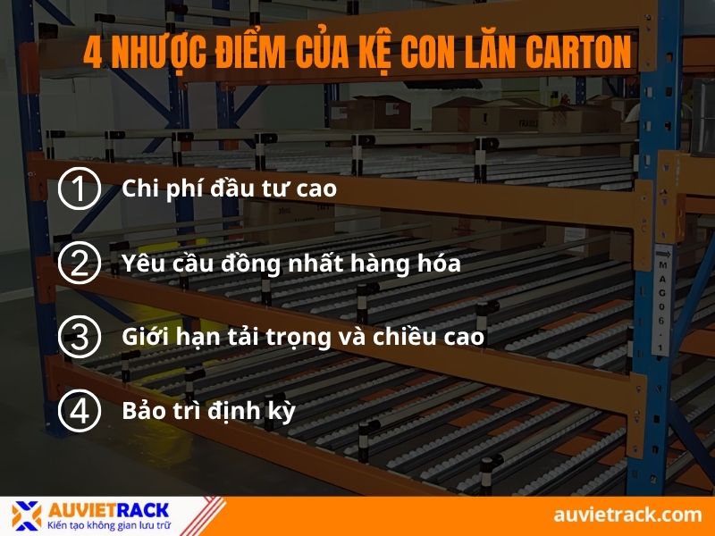 Nhược điểm của kệ con lăn carton