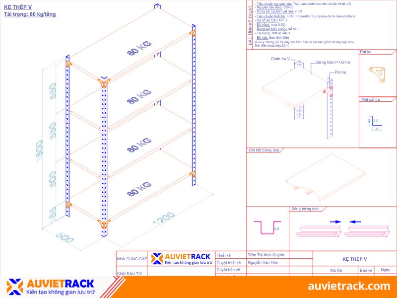 Cấu tạo và thông số kỹ thuật kệ v lỗ