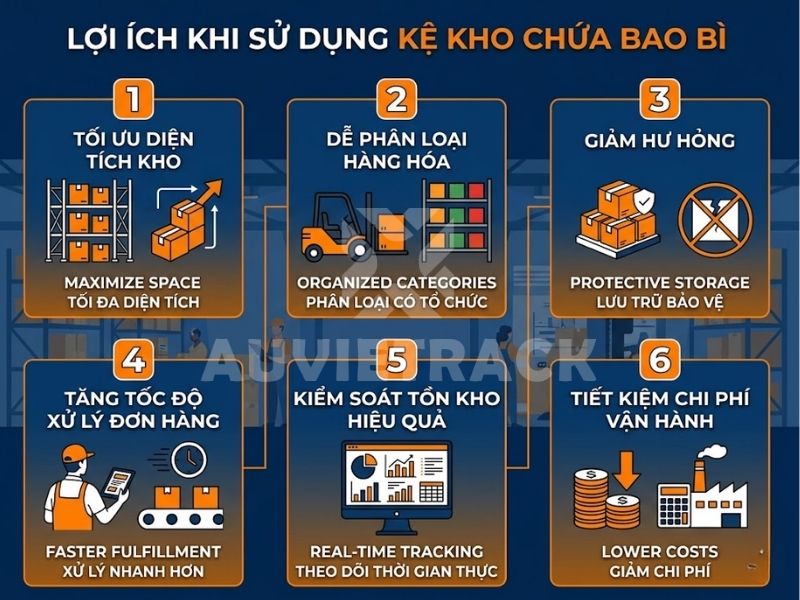 Lợi &iacute;ch khi sử dụng kệ kho bao b&igrave;