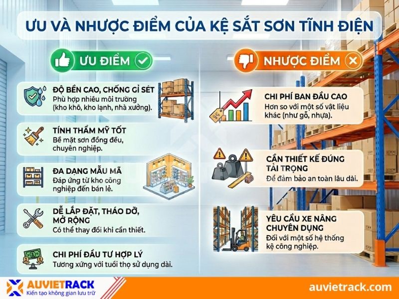 Tóm tắt ưu và nhược điểm của kệ sắt sơn tĩnh điện