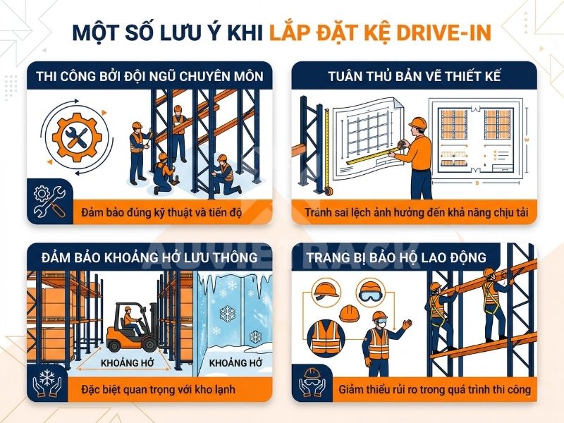 Một số lưu &yacute; khi lắp đặt kệ Drive-in